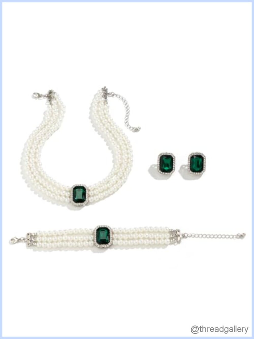 Pearl Gemstone Jewelry Set 4pcs Choker Necklace Earrings Bracelet